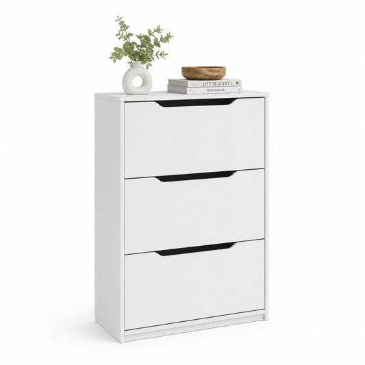 Scarpiera a 3 ante ribaltabili in pannello truciolare bianco e nero, 63 × 24 × 117 cm