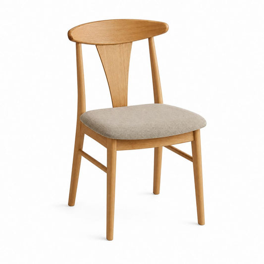 Sedia da pranzo imbottita in legno massello di frassino e poliestere, rovere naturale/beige, 51 x 54 x 80 cm