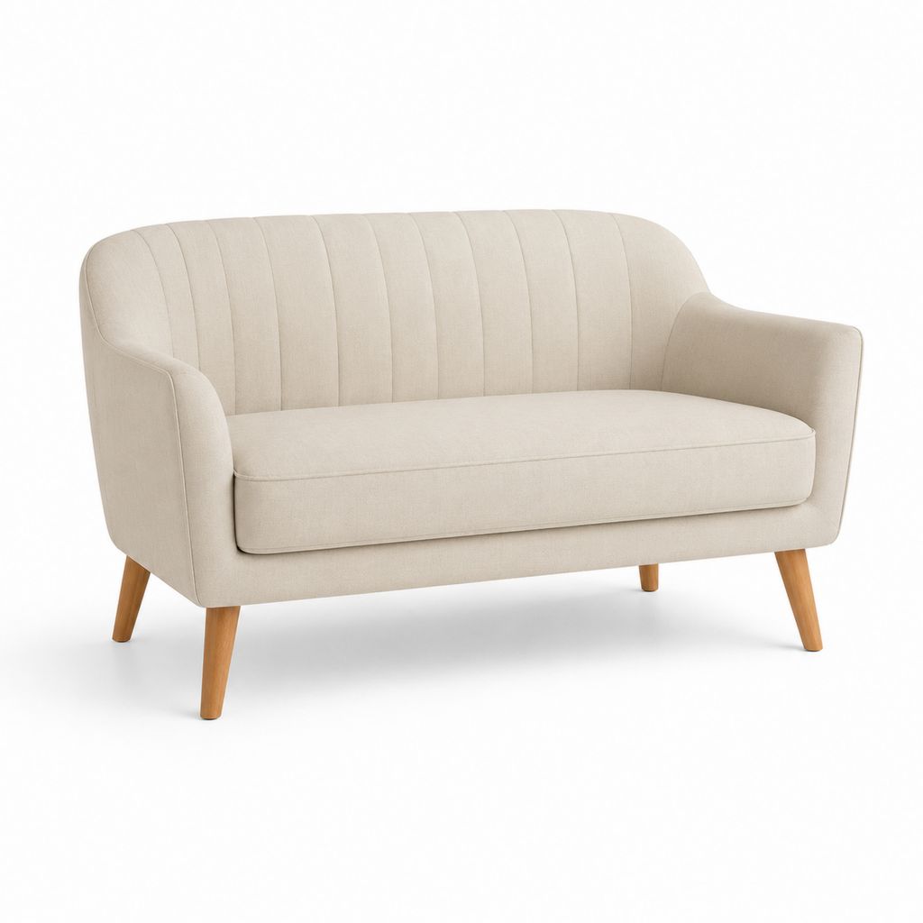 Divano a 2 posti in tessuto con gambe in legno, beige chiaro, 145 x 76 x 82 cm