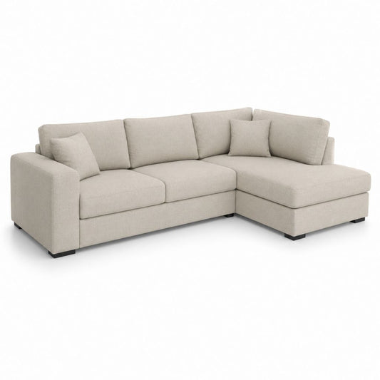 Divano angolare a 3 posti con penisola destra in tessuto beige chiaro, 250 × 160 × 85 cm