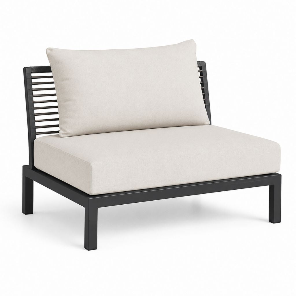 Poltrona modulare da giardino senza braccioli in acciaio e corda PE beige e nera, 78 x 82 x 78 cm