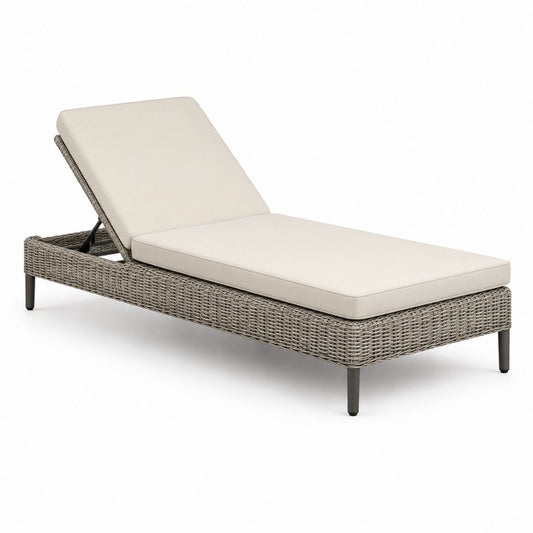 Lettino prendisole reclinabile da esterno in metallo e polyrattan con cuscino beige, grigio tortora e antracite, 200 x 70 x 35 cm